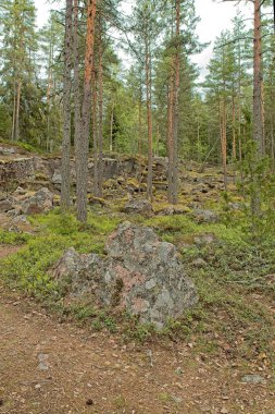 Pyterlahti 'nin tarihi Hevonniemi taş ocağı, 1820-30' larda kazıların yapıldığı yer, Virolahti, Finlandiya.
