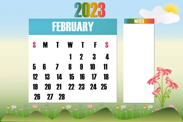 Φεβρουάριος 2023 Ημερολόγιο Της Φύσης Εβδομάδα Ξεκινά Την Κυριακή Εικονογράφηση — Διανυσματικό Αρχείο