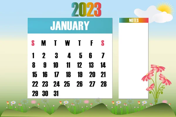 Januari 2023 Kalender Minggu Dimulai Pada Hari Minggu Vektor Saham - Stok Vektor
