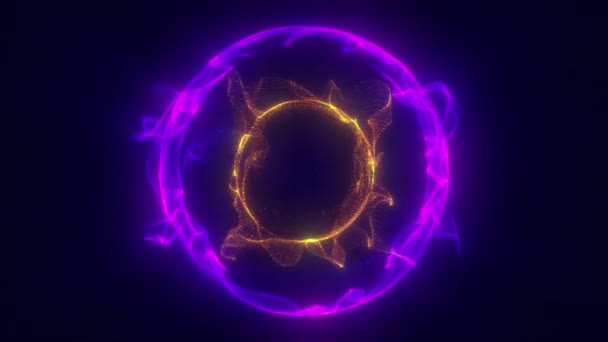 Абстрактная Футуристическая Фиолетовая Электрическая Сфера Золотым Ядром Абстрактная Окружность Гладкими — стоковое видео