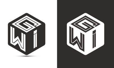 GWI harf logo tasarımı illüstratör küp logosu, vektör logosu modern alfabe yazı tipi çakışma stili. Birinci sınıf iş logosu simgesi. Siyah arkaplanda beyaz renk