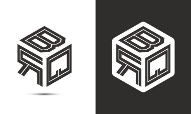 İllüstratör küp logosuna sahip BRQ harfi logosu tasarımı, vektör logosu modern alfabe yazı tipi çakışma stili. Birinci sınıf iş logosu simgesi. Siyah arkaplanda beyaz renk