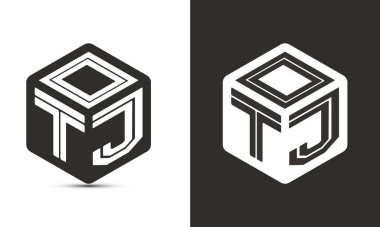 OTJ harf logosu tasarımı illüstratör küp logosu, vektör logosu modern alfabe yazı tipi çakışma stili. Birinci sınıf iş logosu simgesi. Siyah arkaplanda beyaz renk