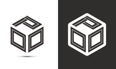 Ressam kübü logosuna sahip POO harfi logosu tasarımı, vektör logosu modern alfabe yazı tipi çakışma stili. Birinci sınıf iş logosu simgesi. Siyah arkaplanda beyaz renk