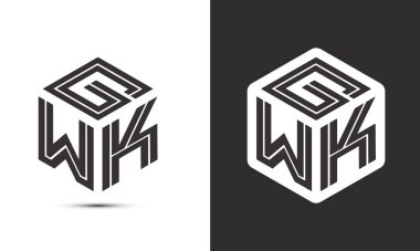 İllüstratör küp logosuna sahip GWK harf logosu tasarımı, vektör logosu modern alfabe yazı tipi çakışma stili. Birinci sınıf iş logosu simgesi. Siyah arkaplanda beyaz renk