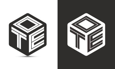 Çizer küp logosuna sahip OTE harfi logosu tasarımı, vektör logosu modern alfabe yazı tipi çakışma stili. Birinci sınıf iş logosu simgesi. Siyah arkaplanda beyaz renk