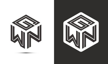 GWN harfli logo tasarımı illüstratör küp logosu vektör logosu modern alfabe yazı tipi çakışma stili. Birinci sınıf iş logosu simgesi. Siyah arkaplanda beyaz renk