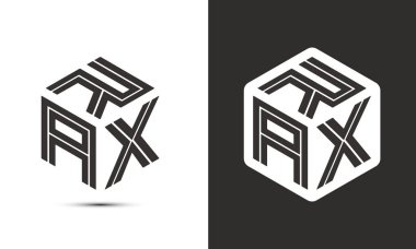 Ressam kübü logosuna sahip RAX harfli logo tasarımı, vektör logosu modern alfabe yazı tipi çakışma stili. Birinci sınıf iş logosu simgesi. Siyah arkaplanda beyaz renk