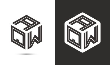 AQW harfli logo tasarımı illüstratör küp logosu, vektör logosu modern alfabe yazı tipi çakışma stili. Birinci sınıf iş logosu simgesi. Siyah arkaplanda beyaz renk