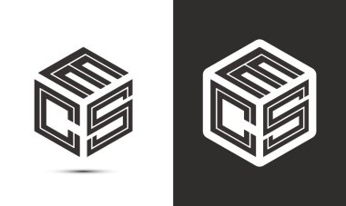ECS harf logosu tasarımı illüstratör küp logosu, vektör logosu modern alfabe yazı tipi çakışma stili. Birinci sınıf iş logosu simgesi. Siyah arkaplanda beyaz renk