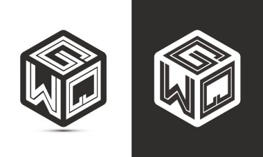 İllüstratör küp logosuna sahip GWQ harfi logosu tasarımı, vektör logosu modern alfabe yazı tipi çakışma stili. Birinci sınıf iş logosu simgesi. Siyah arkaplanda beyaz renk