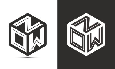 Şimdi, illüstratör küp logosu, vektör logosu modern alfabe yazı tipi kesişme stili içeren logo tasarımı. Birinci sınıf iş logosu simgesi. Siyah arkaplanda beyaz renk