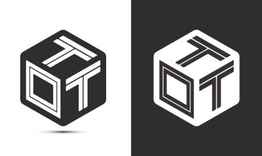 Çizer küp logosuna sahip TOT harfi logosu tasarımı, vektör logosu modern alfabe yazı tipi çakışma stili. Birinci sınıf iş logosu simgesi. Siyah arkaplanda beyaz renk