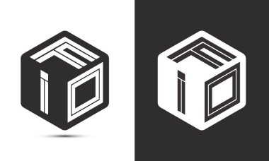 İllüstratör küp logosuna sahip FIO harfi logosu tasarımı, vektör logosu modern alfabe yazı tipi çakışma stili. Birinci sınıf iş logosu simgesi. Siyah arkaplanda beyaz renk