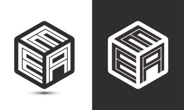 EEA letter logo design with illustrator cube logo, vector logo modern alphabet font overlap style. Premium Business logo icon. White color on black background clipart