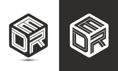 EDR harf logo tasarımı illüstratör küp logosu, vektör logosu modern alfabe yazı tipi çakışma stili. Birinci sınıf iş logosu simgesi. Siyah arkaplanda beyaz renk