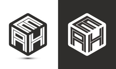 EAH harf logo tasarımı illüstratör küp logosu, vektör logosu modern alfabe yazı tipi çakışma stili. Birinci sınıf iş logosu simgesi. Siyah arkaplanda beyaz renk