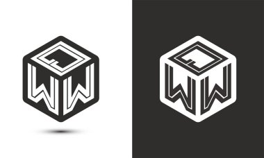 QWW harf logo tasarımı illüstratör küp logosu, vektör logosu modern alfabe yazı tipi çakışma stili. Birinci sınıf iş logosu simgesi. Siyah arkaplanda beyaz renk
