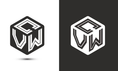Çizer küp logosuna sahip CVW harf logosu tasarımı, vektör logosu modern alfabe yazı tipi çakışma biçimi.