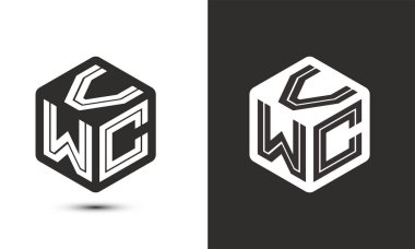 VWC harf logo tasarımı illüstratör küp logosu, vektör logosu modern alfabe yazı tipi çakışma stili. Birinci sınıf iş logosu simgesi. Siyah arkaplanda beyaz renk