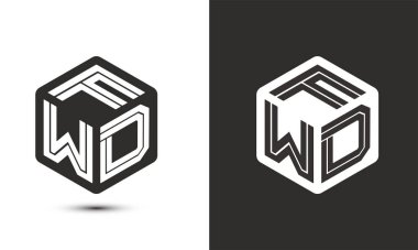 F W D harfi logo tasarımı, illüstratör küp logosu, vektör logosu modern alfabe yazı tipi çakışma stili. Birinci sınıf iş logosu simgesi. Siyah arkaplanda beyaz renk