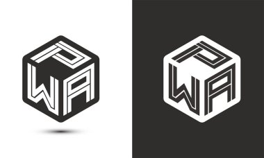 p w a letter logo tasarımı içinde illüstratör küp logosu, vektör logosu modern alfabe yazı tipi çakışma stili. Birinci sınıf iş logosu simgesi. Siyah arkaplanda beyaz renk
