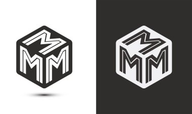 m harfi logo tasarımı illüstratör küp logosu, vektör logosu modern alfabe yazı tipi çakışma stili. Birinci sınıf iş logosu simgesi. Siyah arkaplanda beyaz renk