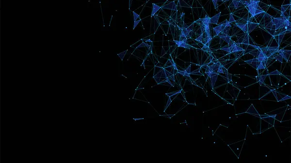 Bağlantı çizgileri, noktalar ve üçgenler olan mavi soyut bir arkaplan. Teknoloji ağı bağlantısı. Parçacıkların dijital yapısı. Vektör illüstrasyonu.