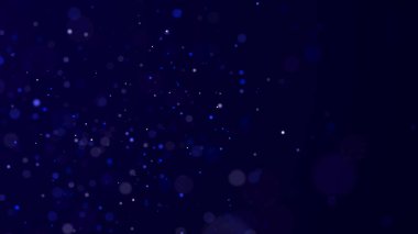 Koyu arkaplanda mavi ışık olan soyut toz parçacıkları. Hareket eden parlak noktalı bilim arkaplanı. Etkili uçan parçacıklar bokeh. 3d oluşturma.