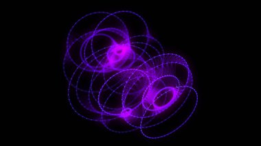 Siyah arkaplanda soyut mavi küre. Parlayan parçacıkları olan tel çerçeveli daire yapısı. Fütürist dijital illüstrasyon. 3B görüntüleme.