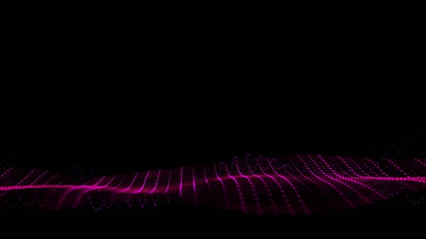 Abstract wave with pink light on black background. Science background with moving dots. Network connection technology. Digital structure with particles. 3d rendering.
