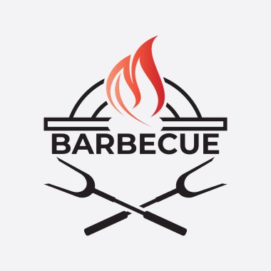 Barbekü logosu tasarım şablonu çizimi. Mutfak vektör simgesi.