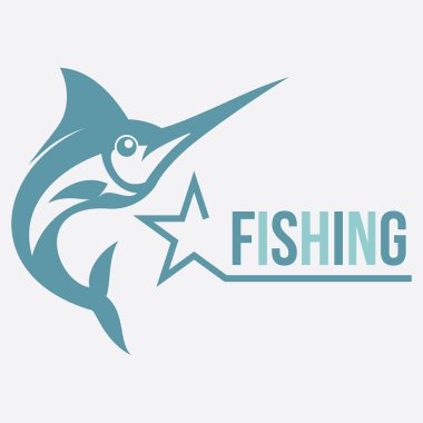 Logo dinamik ve güçlü bir Mavi Marlin 'i gösteriyor. Okyanustan heybetli bir şekilde sıçrıyor. Gücü, hassasiyeti ve balıkçılığın heyecanını simgeliyor. Parlak.