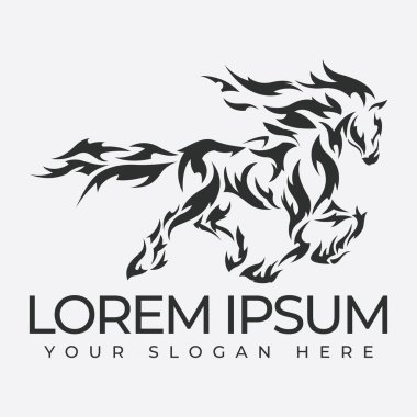 Bu logoda zarif kıvrımlar ve karmaşık ayrıntıları birleştiren ve gücü ve zarafeti zamansız bir cazibeyle ileten klasik tarzda bir at var.