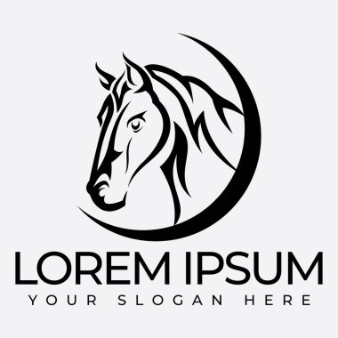 Bu logoda zarif kıvrımlar ve karmaşık ayrıntıları birleştiren ve gücü ve zarafeti zamansız bir cazibeyle ileten klasik tarzda bir at var.