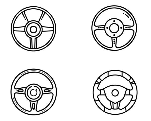 Lenkrad Drive Car Line Collection Icon Outline Vektor Auf Weißem — Stockvektor