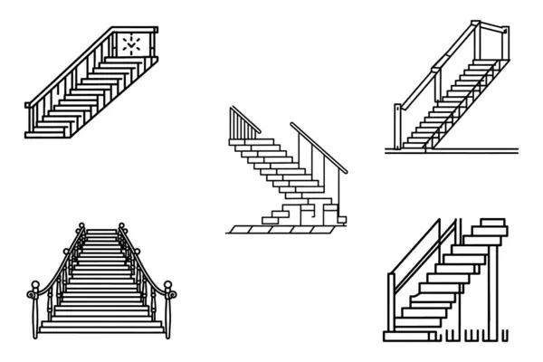 Treppen Vektor Set Umriss Silhouette Symbole Weißem Hintergrund — Stockvektor
