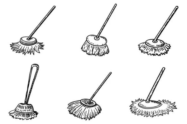 Old Fashioned Mop Icon Set Vector Design White Background Illustration — Stock Vector
