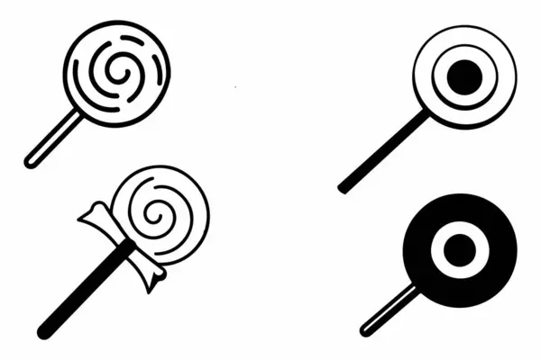 Set Von Lollipop Candy Outline Vector Illustration Auf Weißem Hintergrund — Stockvektor