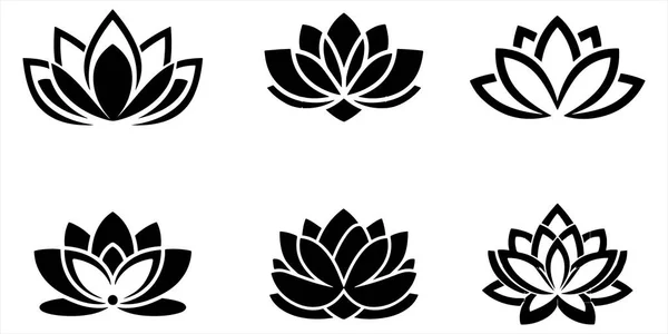 Set Von Lotusblumen Umriss Vektor Illustration Auf Weißem Hintergrund — Stockvektor