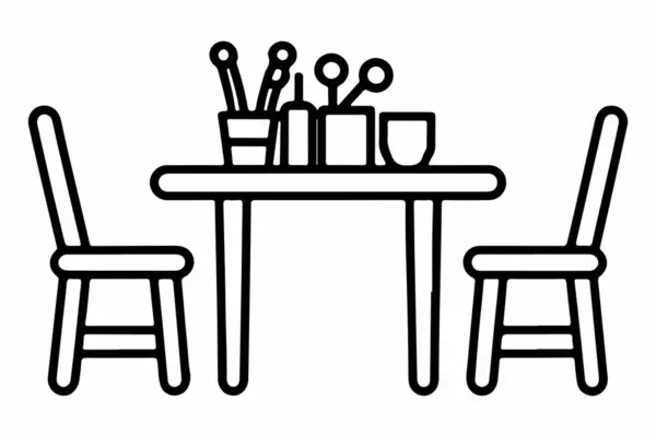 Tisch Und Stuhl Umriss Vektor Illustration Auf Weißem Hintergrund — Stockvektor