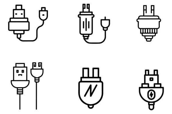 Power Plug Set Outline Vektor Auf Weißem Hintergrund — Stockvektor