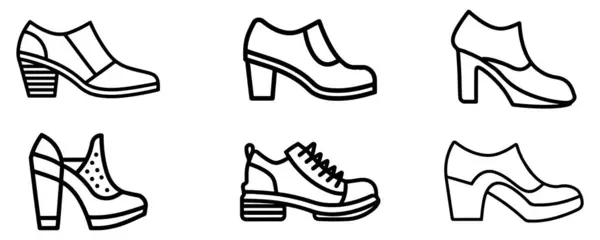 Schuhe Frauen Schuh Umrissvektor Auf Weißem Hintergrund — Stockvektor