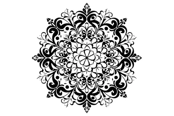 Lineární Květina Mandala Obrys Černá Dekorativní Kulaté Ozdoby Vektor Bílém — Stockový vektor