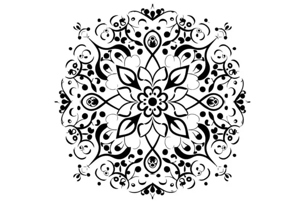 Lineare Blume Mandala Outline Schwarz Dekorative Runde Ornamente Vektor Auf — Stockvektor