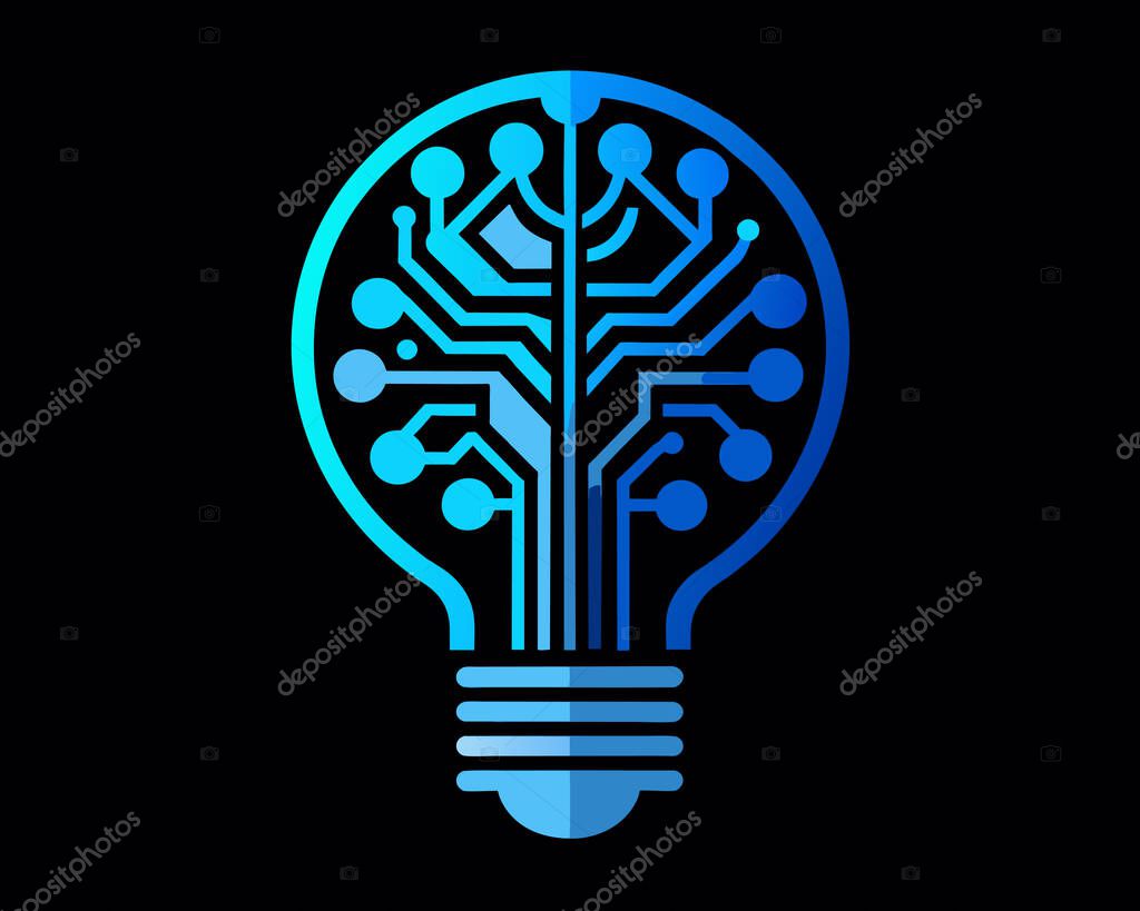 Technology neon light bulb circuit board vector illustration