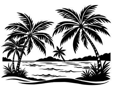 Palm Tree On Water Scene Vector illustrator clipart