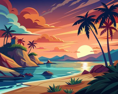 Drawing tropical beach summer abstract background vector illustration clipart