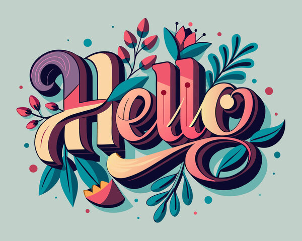 Hello handwritten typography text vector illustration
