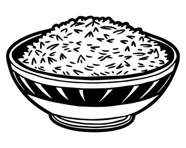 Pirinç yemeği siyah beyaz çizgi çizimi vektör illüstrasyonu